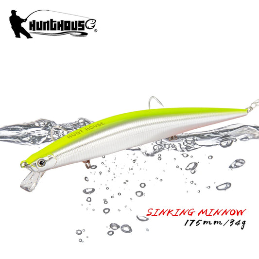 FISH PIERCING LURES Slim Minnow Flyer Fishing Lure Long Casting Sinking Hard Bait 175mm 34g Pesca Jerkbaits Seabass Pike Tackle