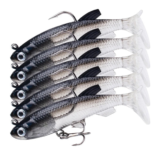 FISH PIERCING 1pc Soft Bait Rubber Fishing Lure 75mm 85mm Artificial Sinking Swimbait Curly T Tail Jig Head Fishing Tackle Goods For Bass Pike
