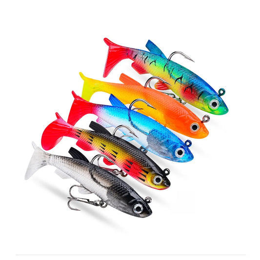 FISH PIERCING 1pc Soft Bait Rubber Fishing Lure 75mm 85mm Artificial Sinking Swimbait Curly T Tail Jig Head Fishing Tackle Goods For Bass Pike