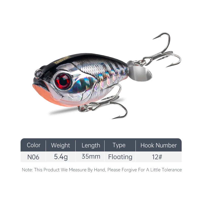 FISH PIERCING LURES Propeller Topwater Popper Fishing Lure 35mm 5.4g Wobblers Artificial Hard Baits For Trout Pike Bass Floating Pencil