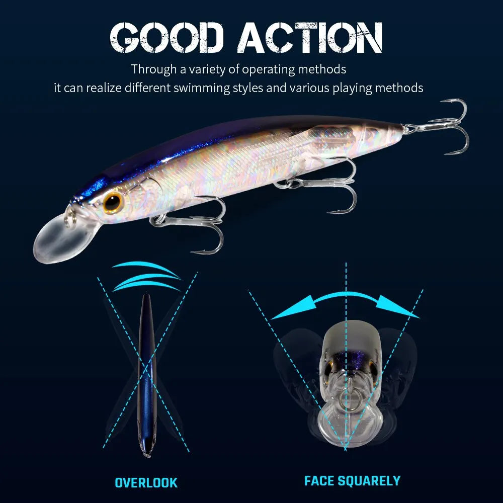 FISH PIERCING LURES Suspension Minnow 14cm 24g Fishing Lure Top Water Weight System Hard Pesca Strong Treble Hooks Wobbler Jerkbait Swimbait Bait
