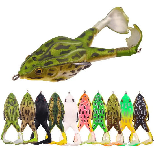 FISH PIERCING Frog Lure Double Propeller Legs Silicone Soft Baits 13.6g 16.6g Topwater Wobblers Artificial Bait For Bass Catfish Fishing Tools