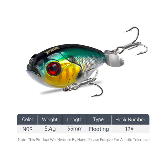 FISH PIERCING LURES Propeller Topwater Popper Fishing Lure 35mm 5.4g Wobblers Artificial Hard Baits For Trout Pike Bass Floating Pencil