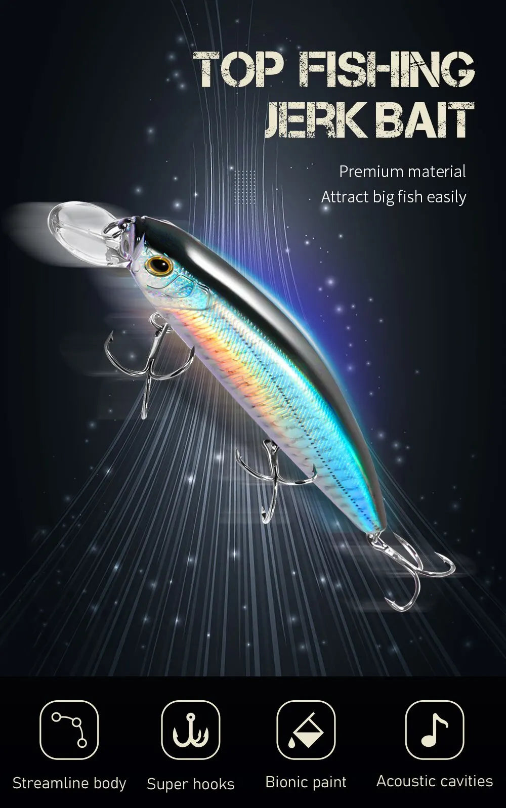 FISH PIERCING LURES Suspension Minnow 14cm 24g Fishing Lure Top Water Weight System Hard Pesca Strong Treble Hooks Wobbler Jerkbait Swimbait Bait
