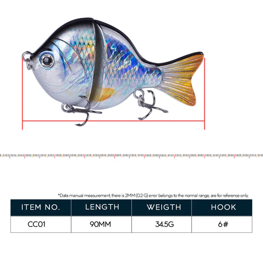 FISH PIERCING  90mm 34.5g Multi Jointed Fishing Lures Plastic Slowly Sinking Bluegill Topwater Bait Crankbait Wobbler Bass Pike Tackle
