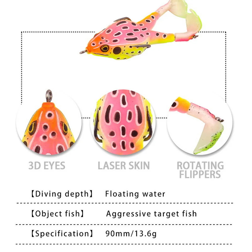 FISH PIERCING Frog Lure Double Propeller Legs Silicone Soft Baits 13.6g 16.6g Topwater Wobblers Artificial Bait For Bass Catfish Fishing Tools