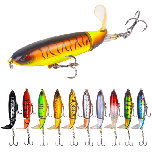 FISH PIERCING 10cm/14cm Topwater Fishing Lure Whopper Popper Artificial Bait Hard Plopper Soft Rotating Tail Fishing Tackle Fishing Bait
