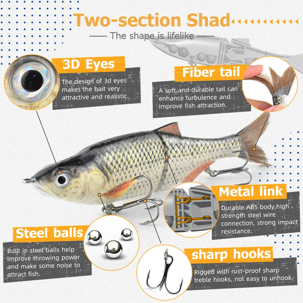 FISH PIERCING ODS 3D Multi Jointed Bait Fishing Swimbait 2 Segment Glide S Swimming Trout Fresh Water Slow Sink Fish Bait